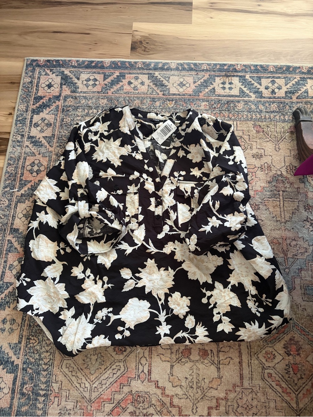 torrid Black Tunic with Cream Floral Print